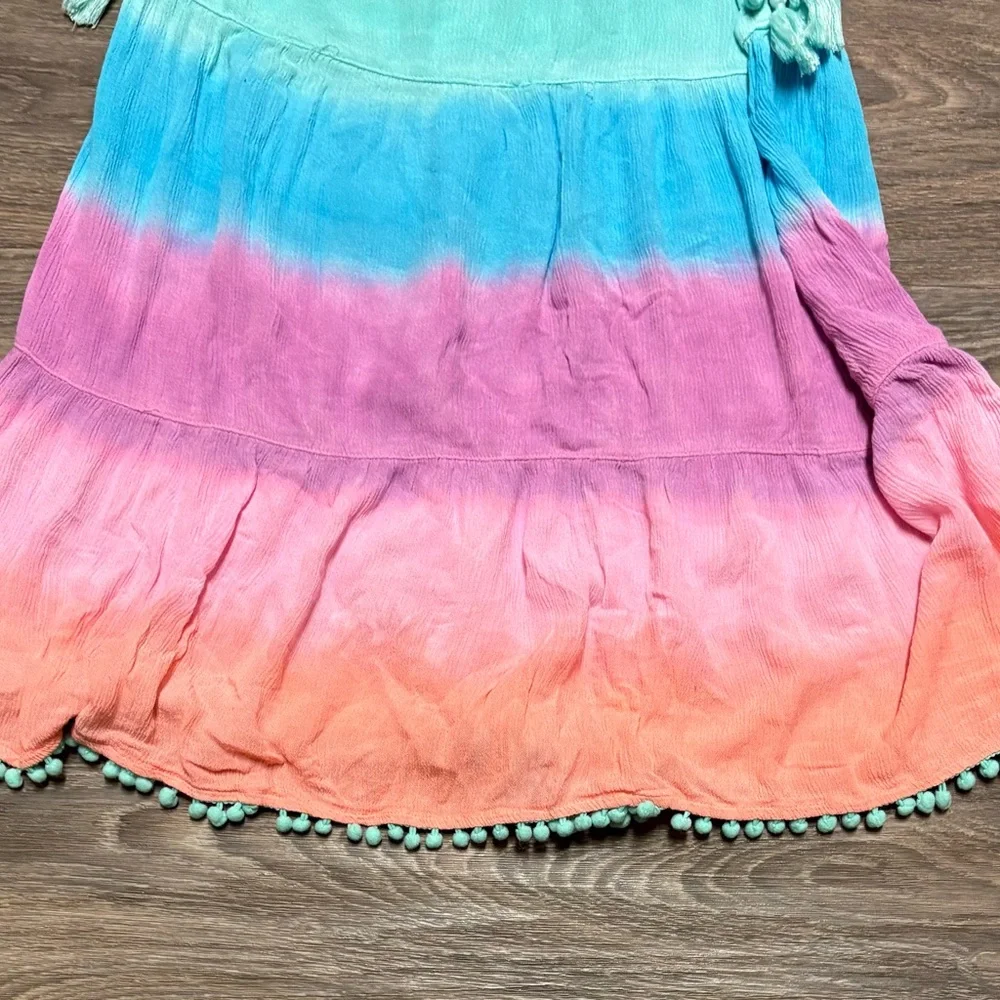 Adorable Girls Size 14-16 Tie-Dye Tiered Sundress in Aqua, Blue, Purple & Coral.